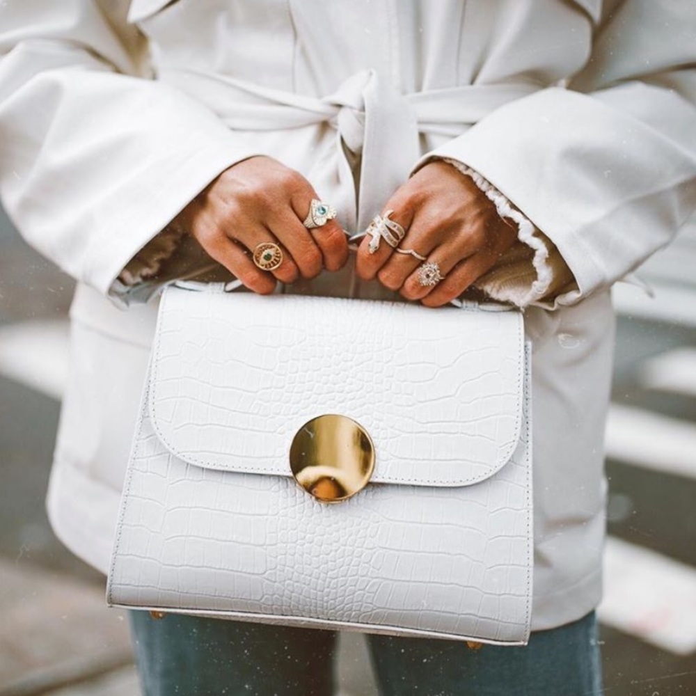 Le Parmentier Croc Embossed Leather Top Handle Bag
